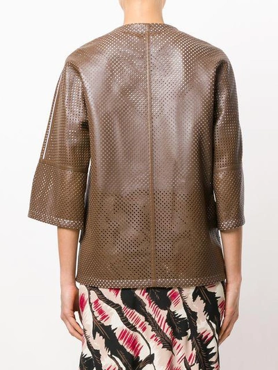 Shop Marni Perforated Leather Jacket In Brown