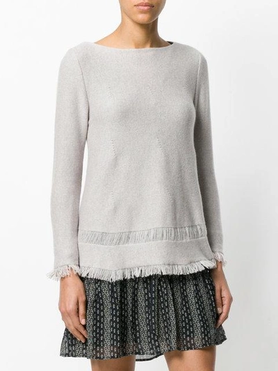 Shop Borgo Asolo Cashmere Fringed Hem Sweater - Grey