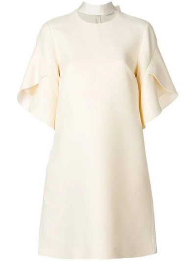 Shop Fendi Collar-detail Flared Dress In Neutrals