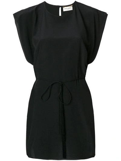 Shop Saint Laurent Tie Waist Mini Dress In Black