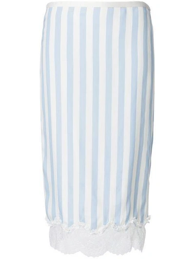 Shop Rochas Striped Lace Trim Pencil Skirt In White