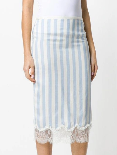 Shop Rochas Striped Lace Trim Pencil Skirt In White