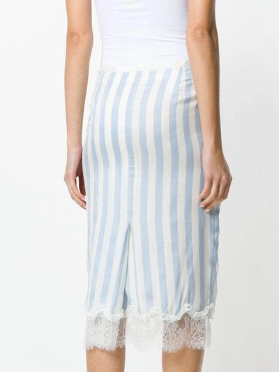 Shop Rochas Striped Lace Trim Pencil Skirt In White