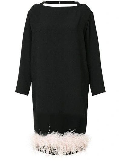 Shop Prada Feather Trim Dress In Black