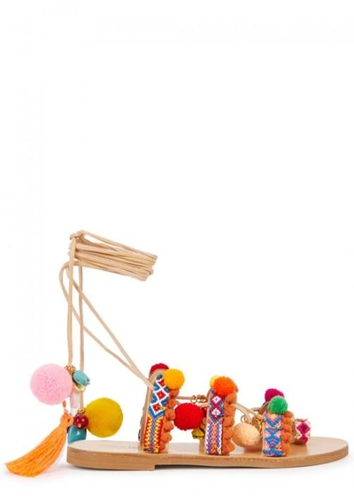 Shop Elina Linardaki Penny Lane Pompom-embellished Sandals In Multicoloured