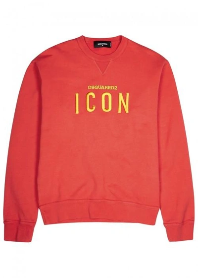 Shop Dsquared2 Icon Red Embroidered Cotton Sweatshirt