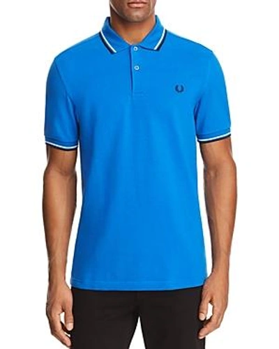 Shop Fred Perry Tipped Pique Slim Fit Polo Shirt In Prince Blue/white/navy