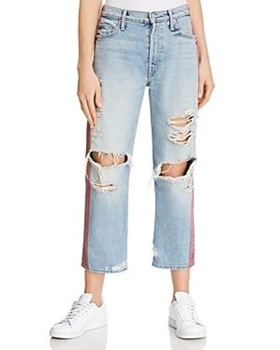 Shop Mother Trasher Side-stripe Distressed Boyfriend Jeans In Hanging By A Thread