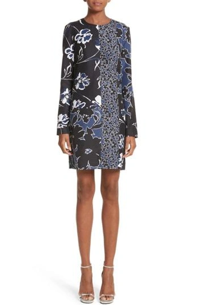 Shop Michael Kors Floral Dupioni Silk Shift Dress In Sapphire