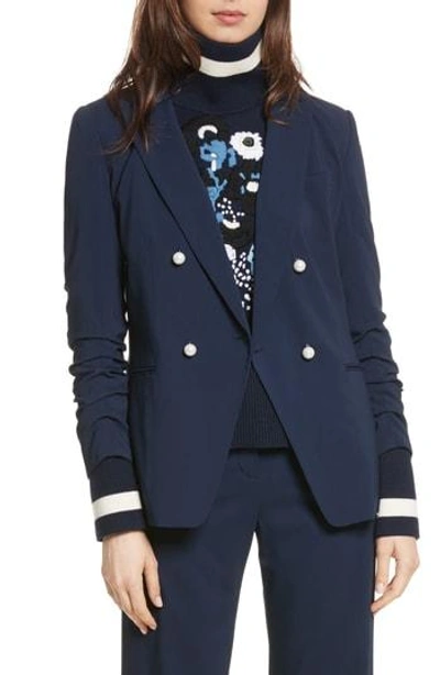 Shop Veronica Beard Whit Double Breasted Blazer In Navy