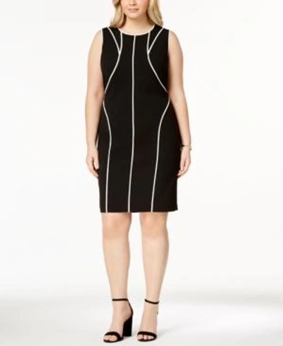Shop Calvin Klein Plus Size Piping-trim Sheath Dress In Black