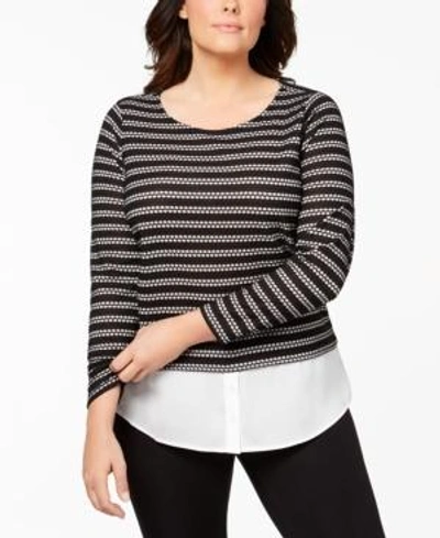 Shop Calvin Klein Plus Size Layered-look Waffle-knit Top In Black/white