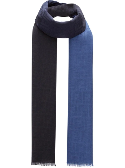 Shop Fendi Two Tone Logo Scarf - Farfetch In Blue