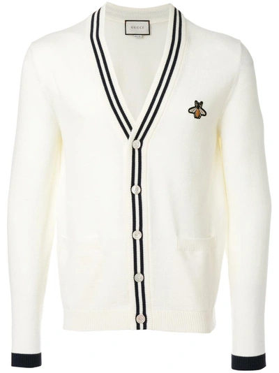 Shop Gucci Bee Patch Cardigan - Nude & Neutrals