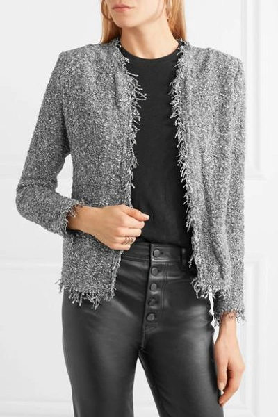 Shop Iro Shavani Frayed Cotton-blend Bouclé Jacket In Charcoal