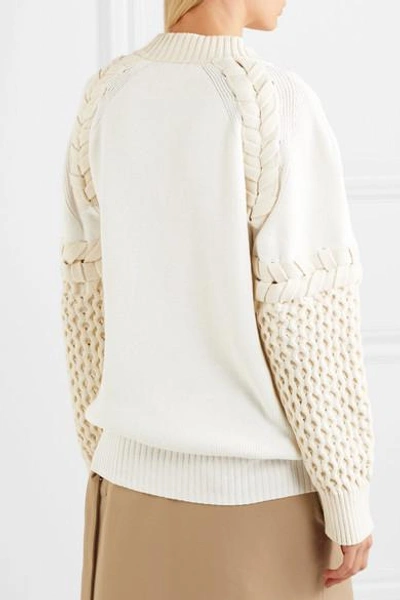 Shop Sacai Two-tone Paneled Cotton-blend Sweater In Ecru