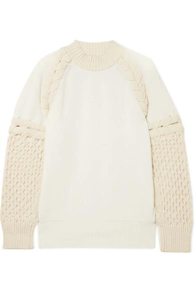 Shop Sacai Two-tone Paneled Cotton-blend Sweater In Ecru