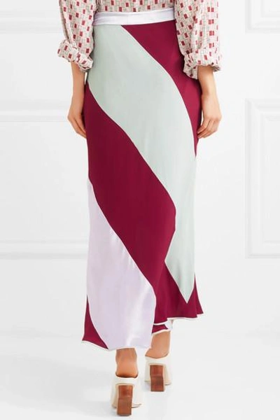 Shop Marni Striped Crepe De Chine Midi Skirt In Red