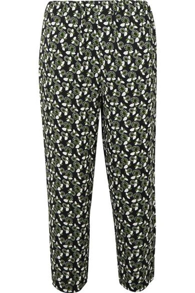Shop Marni Cropped Floral-print Crepe Slim-leg Pants In Green