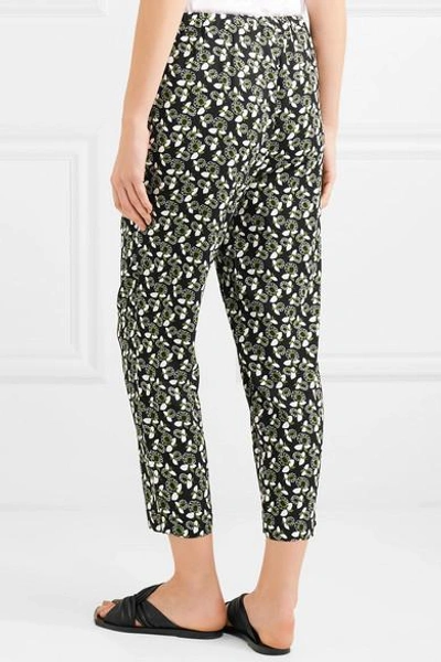 Shop Marni Cropped Floral-print Crepe Slim-leg Pants In Green