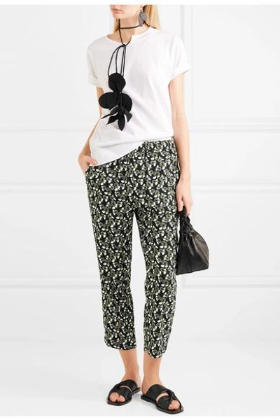 Shop Marni Cropped Floral-print Crepe Slim-leg Pants In Green