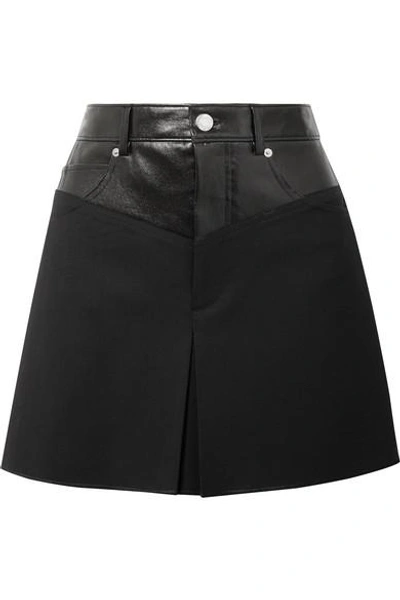 Shop Helmut Lang Leather-paneled Wool-blend Mini Skirt In Black