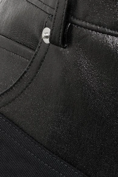 Shop Helmut Lang Leather-paneled Wool-blend Mini Skirt In Black