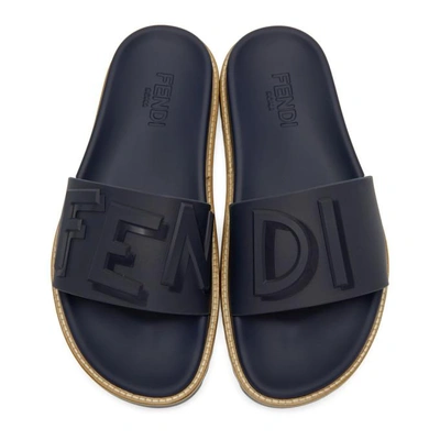 Shop Fendi Blue Rubber  Vocabulary Slides In Blue F0rbb