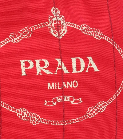 Shop Prada Printed Canvas Tote In Red
