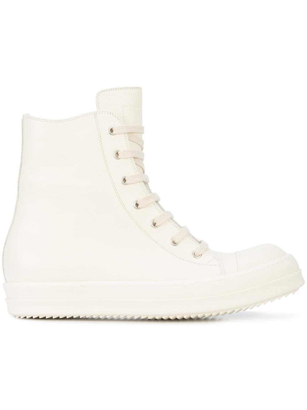 Rick Owens Off-white Leather High-top Sneakers In 111 White | ModeSens