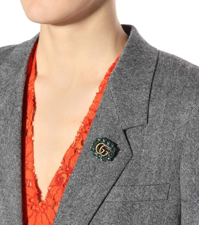 Shop Gucci Crystal-embellished Brooch In Green