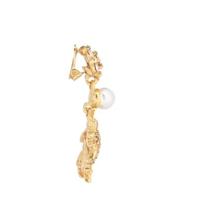 Shop Oscar De La Renta Crystal-embellished Clip-on Earrings In Gold