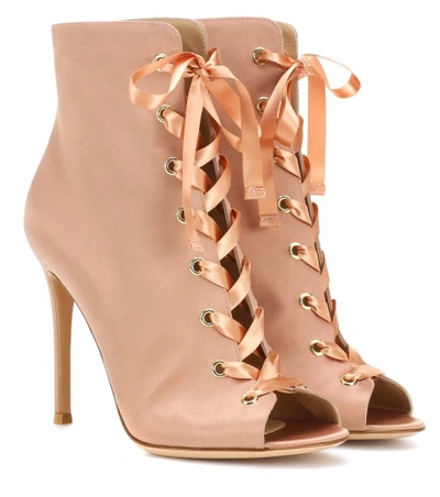 Shop Gianvito Rossi Exclusive To Mytheresa.com - Marie Satin Peep-toe Ankle Boots In Pink
