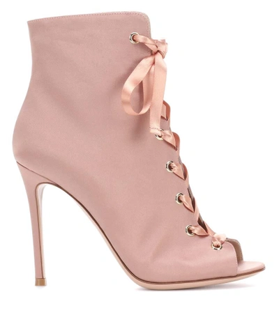 Shop Gianvito Rossi Exclusive To Mytheresa.com - Marie Satin Peep-toe Ankle Boots In Pink