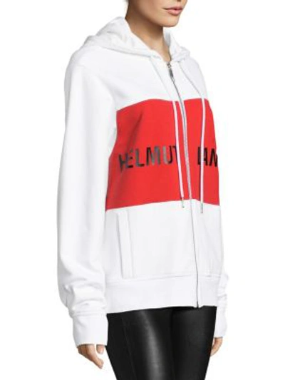 Shop Helmut Lang Shayne Logo Panel Zip-up Hoodie In White Red