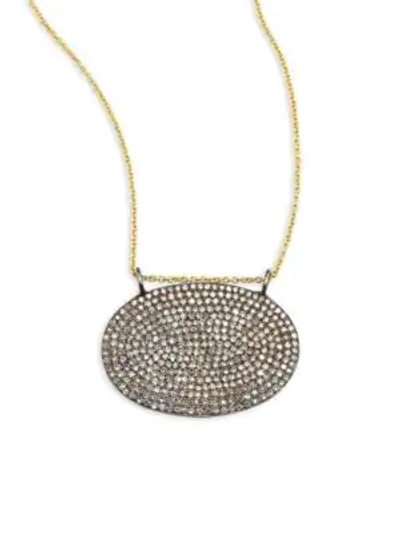 Shop Nina Gilin Women's 14k Yellow Gold & Diamond Pavé Oval Pendant Necklace In Silver