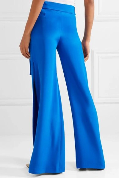 Shop Adam Lippes Belted Silk Crepe De Chine Wide-leg Pants In Bright Blue
