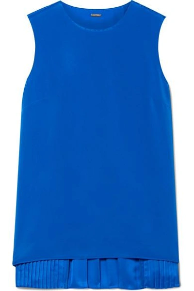 Shop Adam Lippes Pleated Silk Crepe De Chine Top In Bright Blue