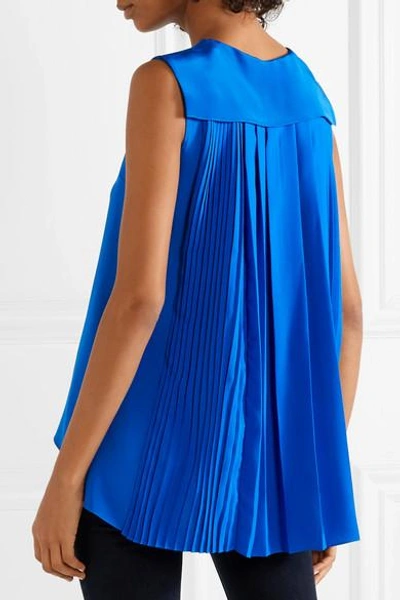 Shop Adam Lippes Pleated Silk Crepe De Chine Top In Bright Blue