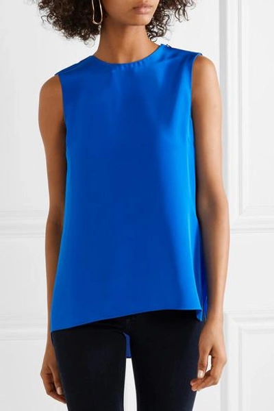 Shop Adam Lippes Pleated Silk Crepe De Chine Top In Bright Blue