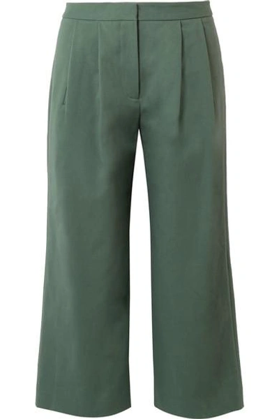 Shop Adam Lippes Pleated Stretch-cotton Poplin Culottes In Army Green