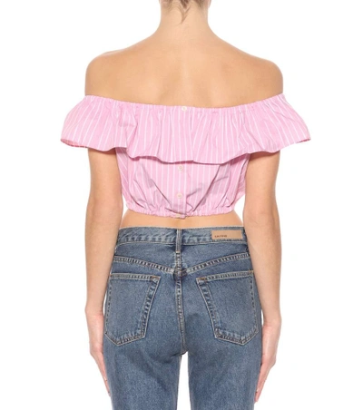 Shop Miu Miu Striped Cotton Crop Top In Pink