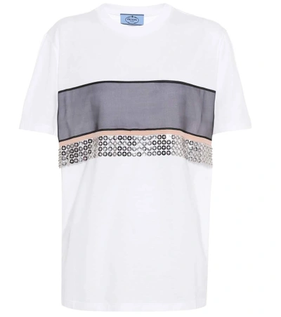 Shop Prada Sequin-embellished T-shirt In White