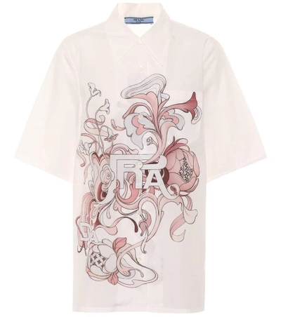 Shop Prada Printed Cotton Shirt In White