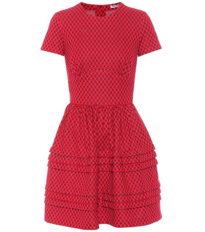 Shop Miu Miu Printed Cotton-blend Minidress In Red