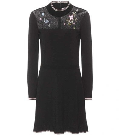 Shop Red Valentino Embroidered Knit Minidress In Black