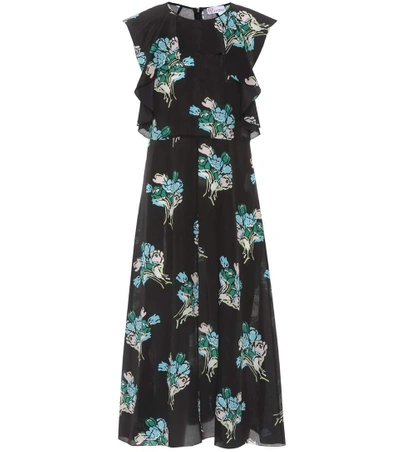 Shop Red Valentino Floral-printed Silk Dress In Black