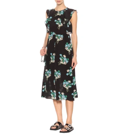 Shop Red Valentino Floral-printed Silk Dress In Black
