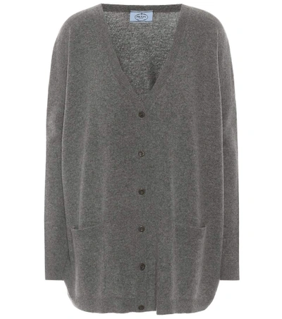 Shop Prada Oversized Wool Cardigan In Grey