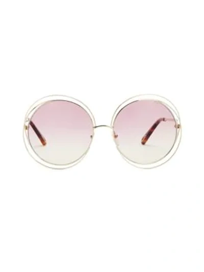 Shop Chloé 38073 62mm Round Sunglasses In Gold Havana Pink